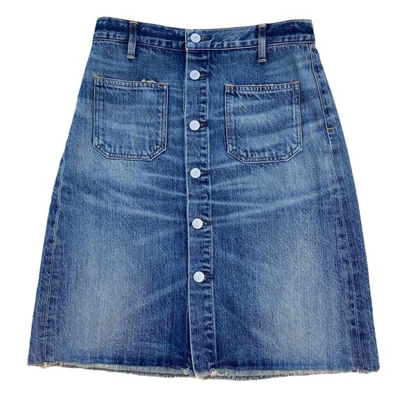 New Citizens Of Humanity Front Button Knee Length Denim Jean Skirt Green Point - Picture 5 of 12